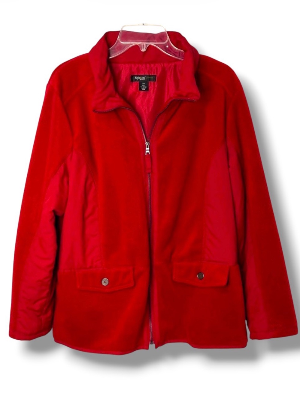 Women's Style and Co Sport Red Jacket Size 2X Full Zip Fleece Lightweight Wind